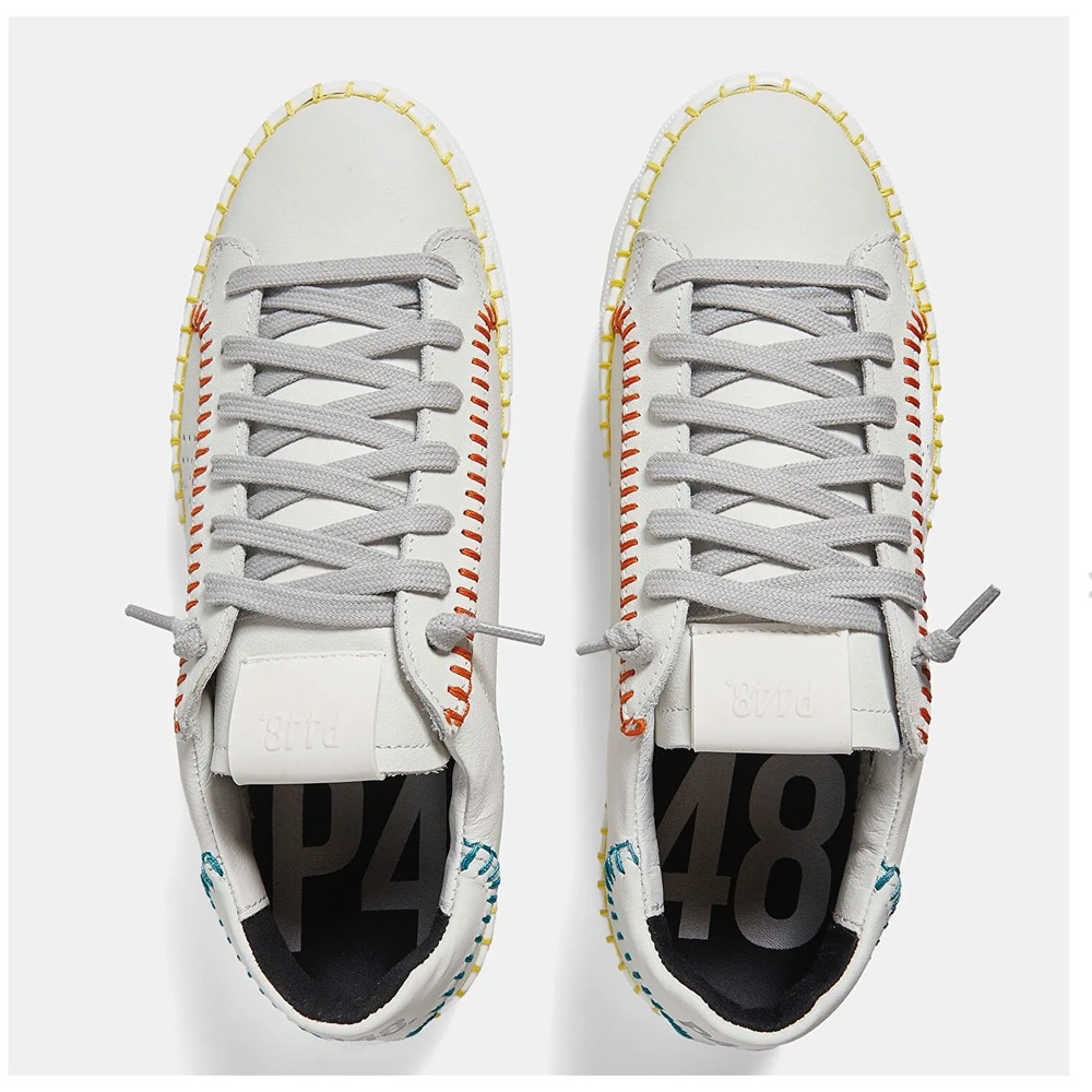 P448 Thea Low Top Leather Trainers   6/ 36 Whip Stitch WHITE multi - Picture 4 of 13